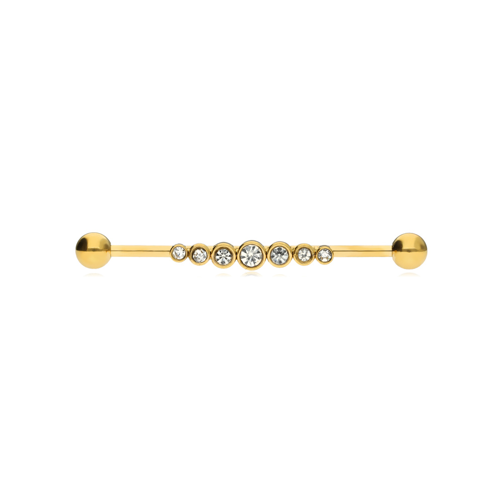 Industrial with white zirconia stones - gold - IND-001