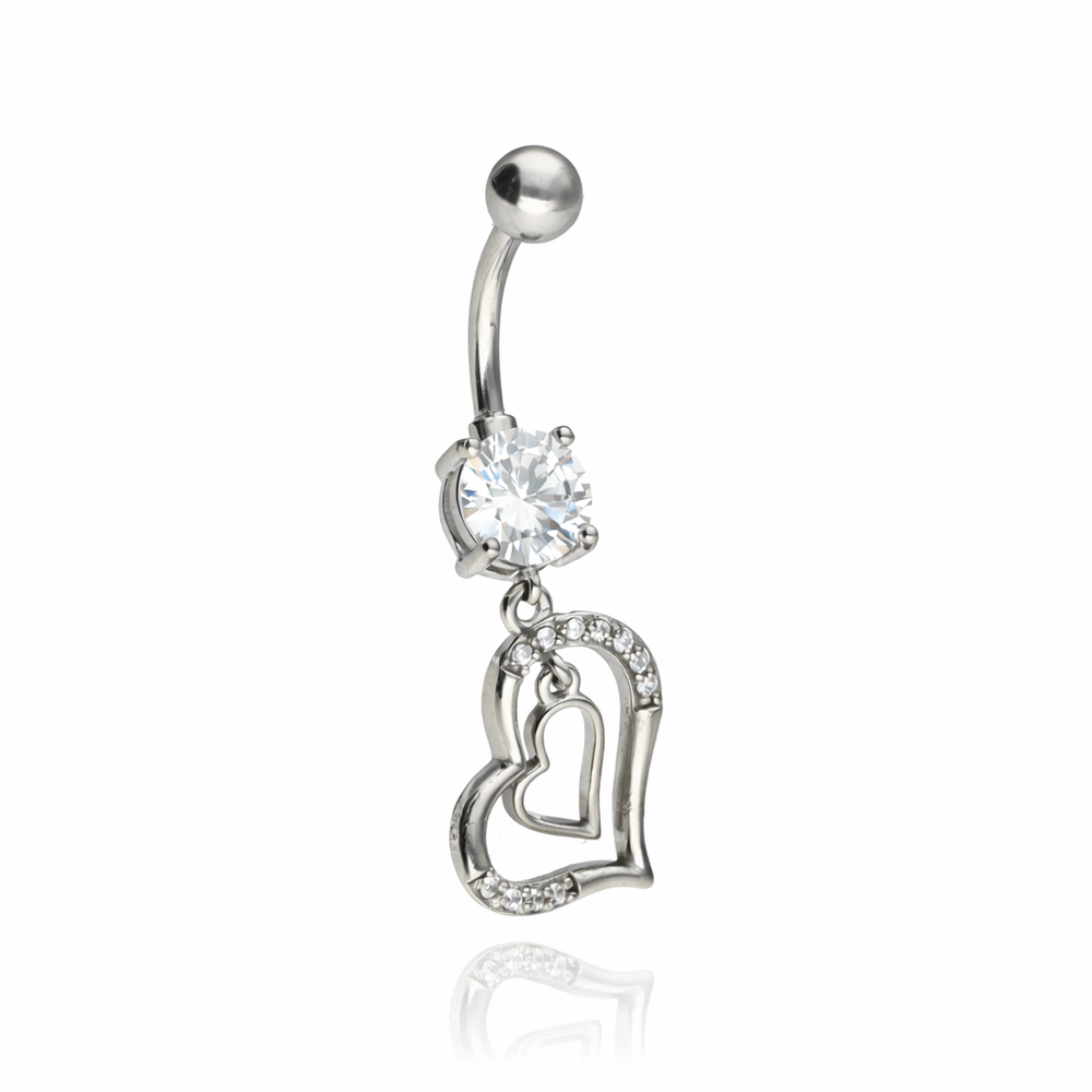 Belly button ring - hearts - silver - KP-020