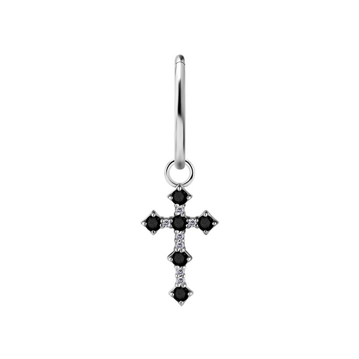 Charms - CoCr NF - sterling silver cross with black zircons - D-035