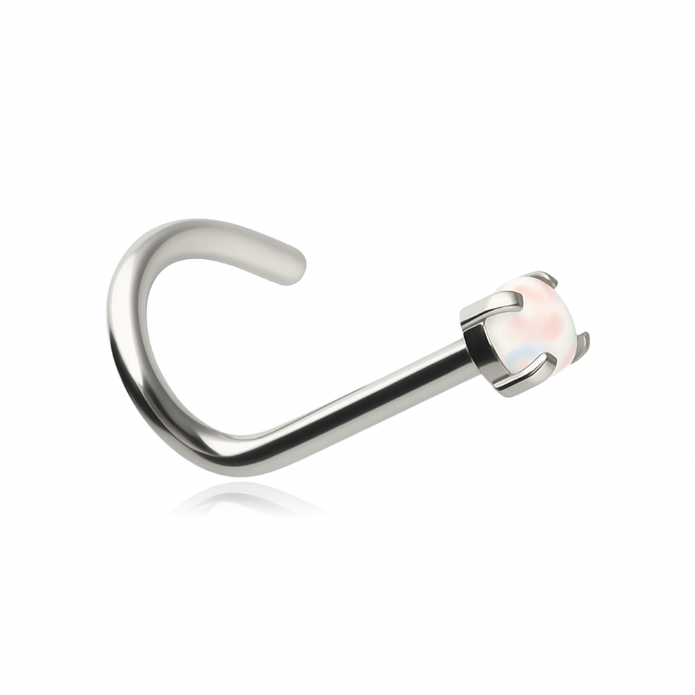 Titanium nose screw with white opal OP18 - silver - TN-005
