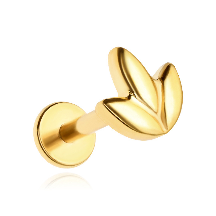 Titanium labret gold earring leaf - TGW-138