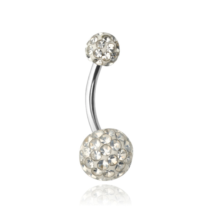 Belly button ring - white crystals - KP-002