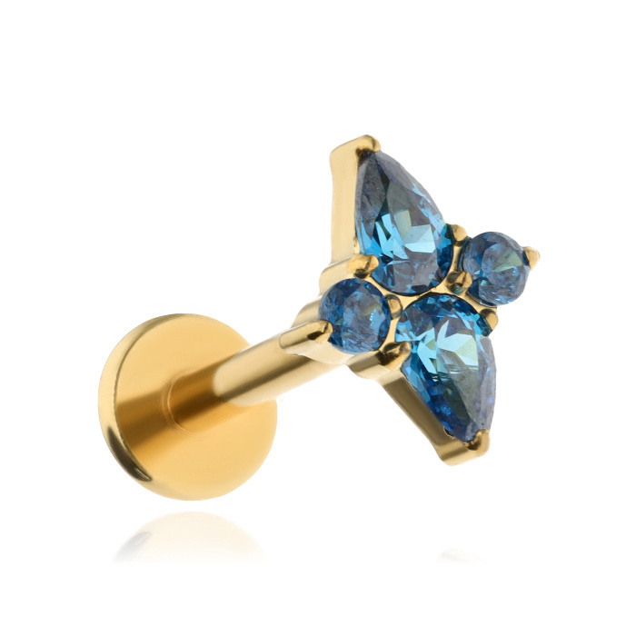 Titanium labret gold with blue zircons 