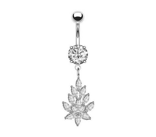 Silver zirconia decorative Belly button ring - KP-038