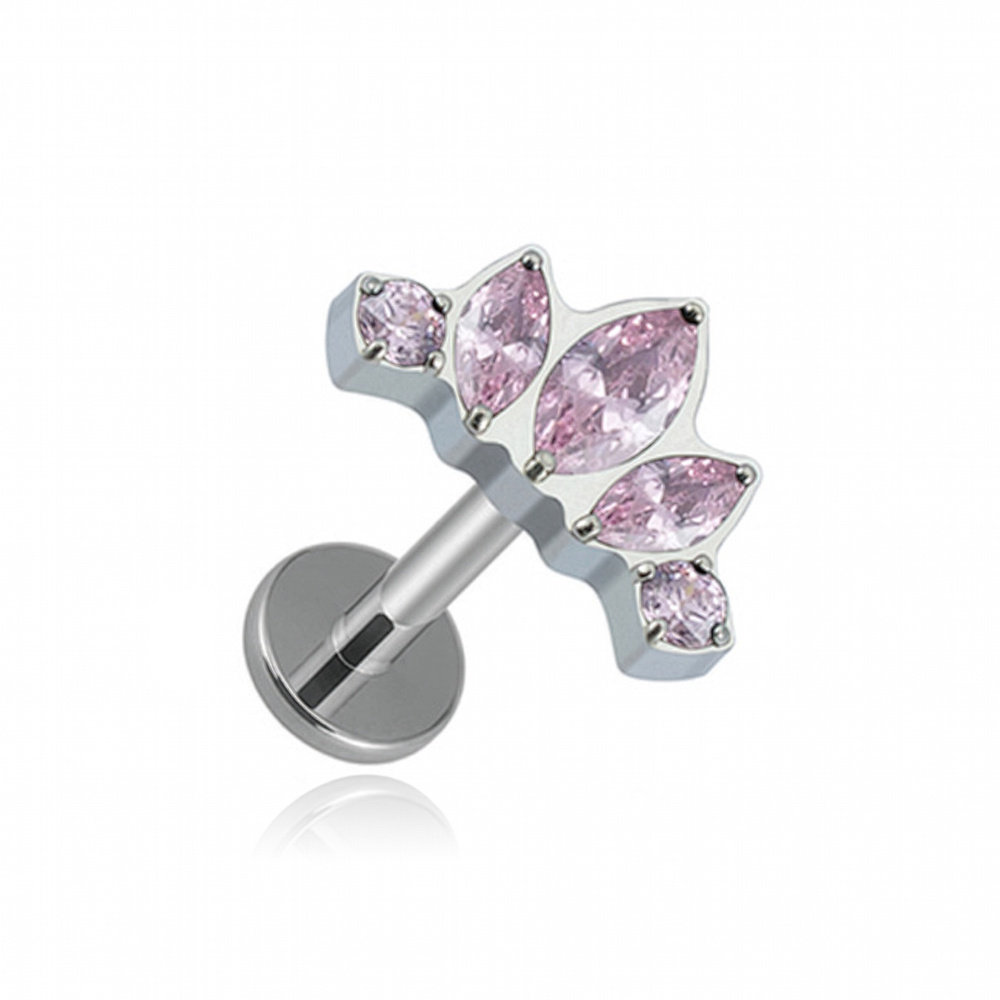 Titanium labret cluster silver with pink zircons