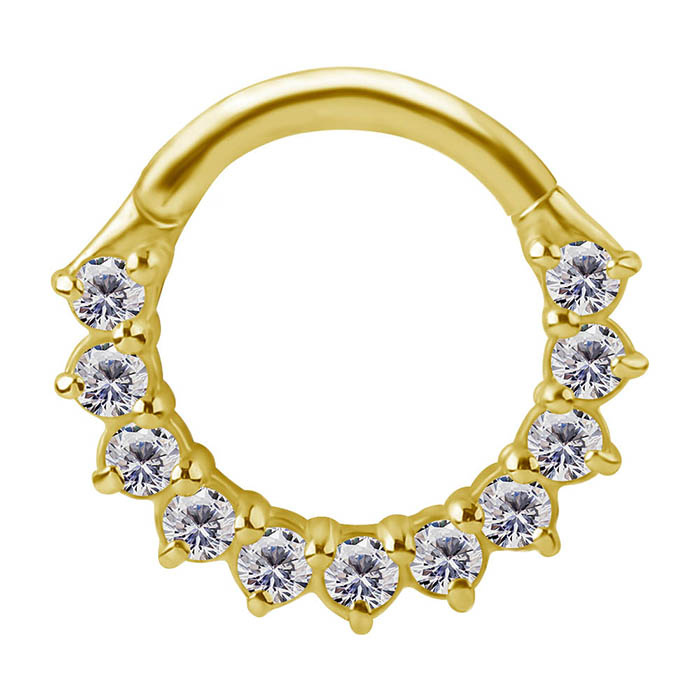 Piercing ring clicker - 18K gold with white zircons - GD18K-030