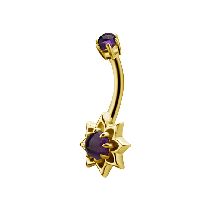 Belly button ring - 18K gold with amethyst - GD18K-034