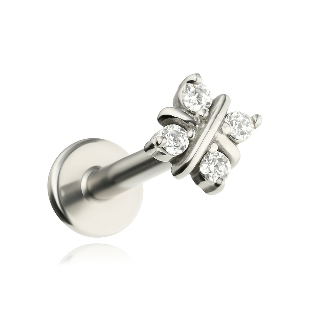 Labret with white zircons - silver - LGW-052