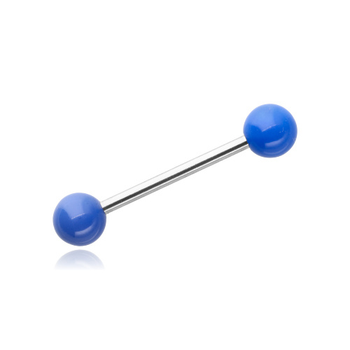 Tongue barbell - silver with blue balls - KJ-011