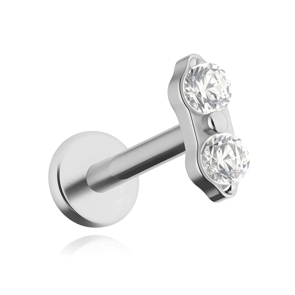 Titanium labret with white zircons - silver