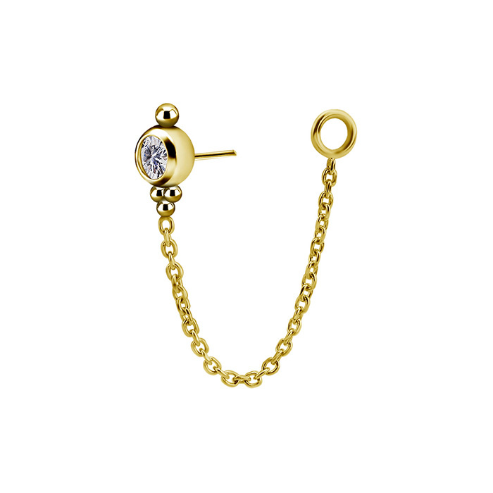 Attachment 18K gold ornament with white zirconia and chain - GD18K-058