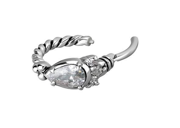 Ring clicker silver with black zircons - K-012