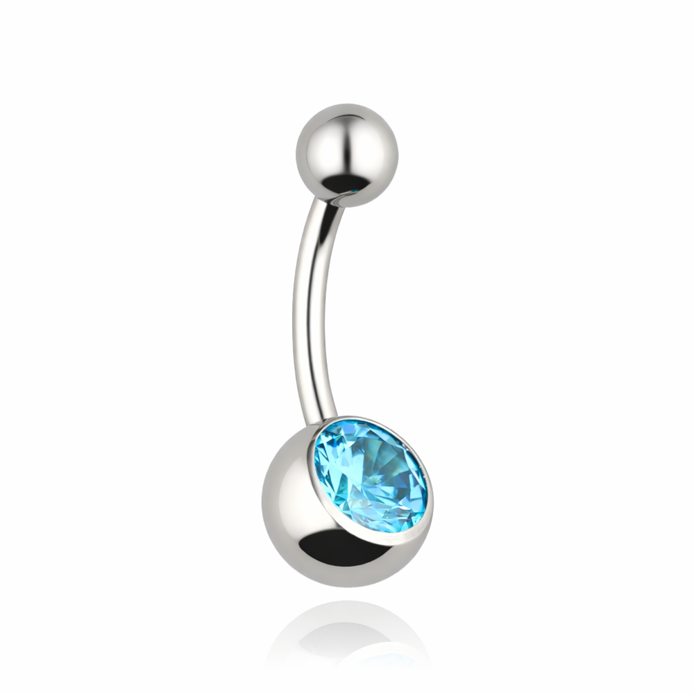 Titanium belly button ring with blue zirconia - TPP-010