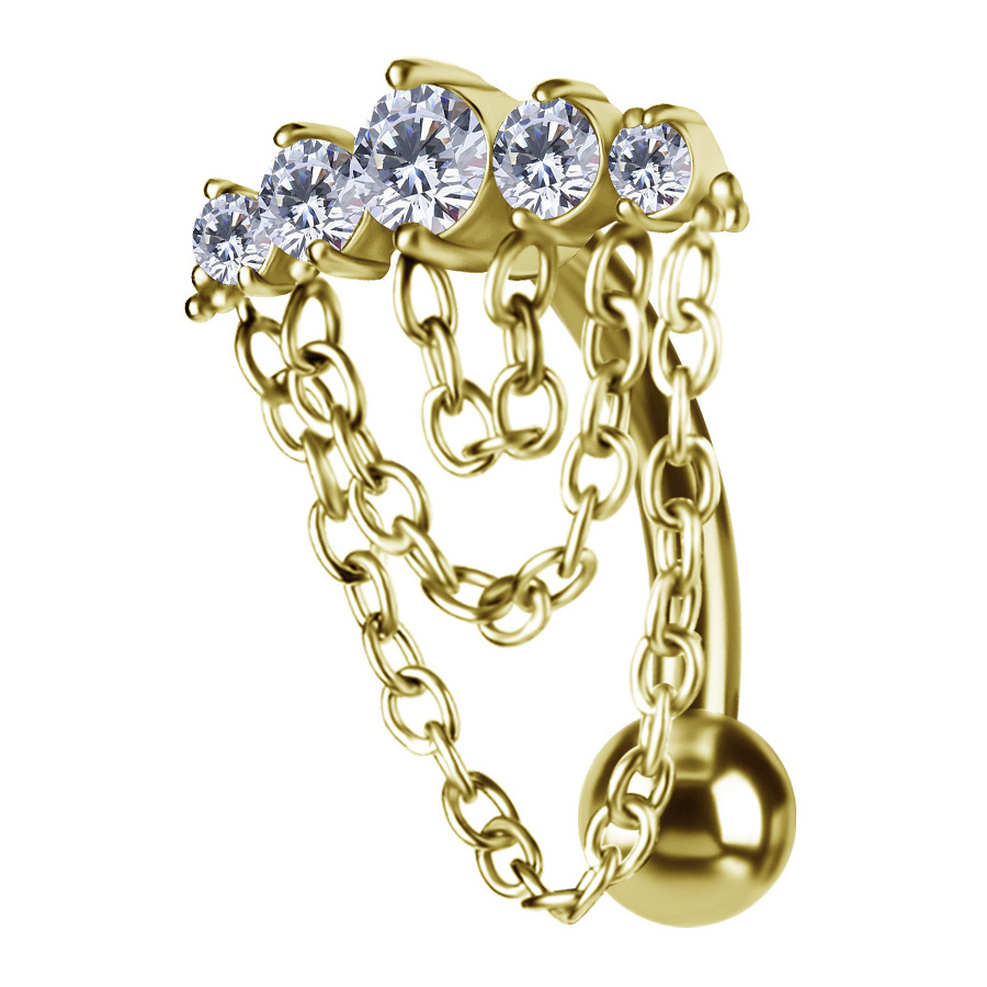 Belly button ring with white cubic zirconia - gold - KP-013