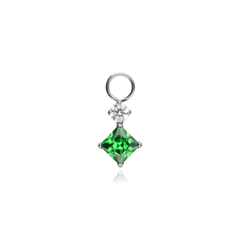 Titanium charm with white and green cubic zirconia - silver - D-101