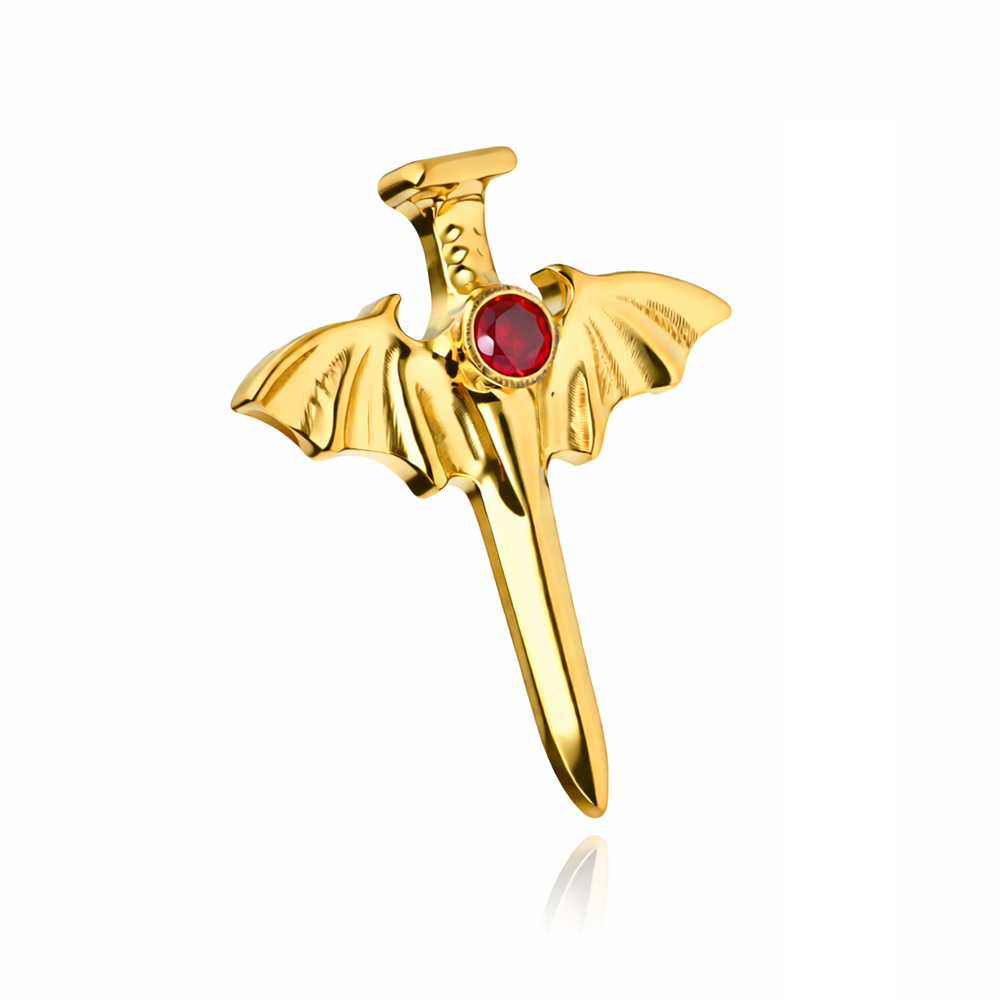 Titanium attachment dagger with red zirconia - gold - TNA-233