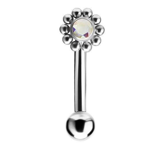 Titanium curved barbell - Premium Zirconia - silver and colored zirconia - TB-007