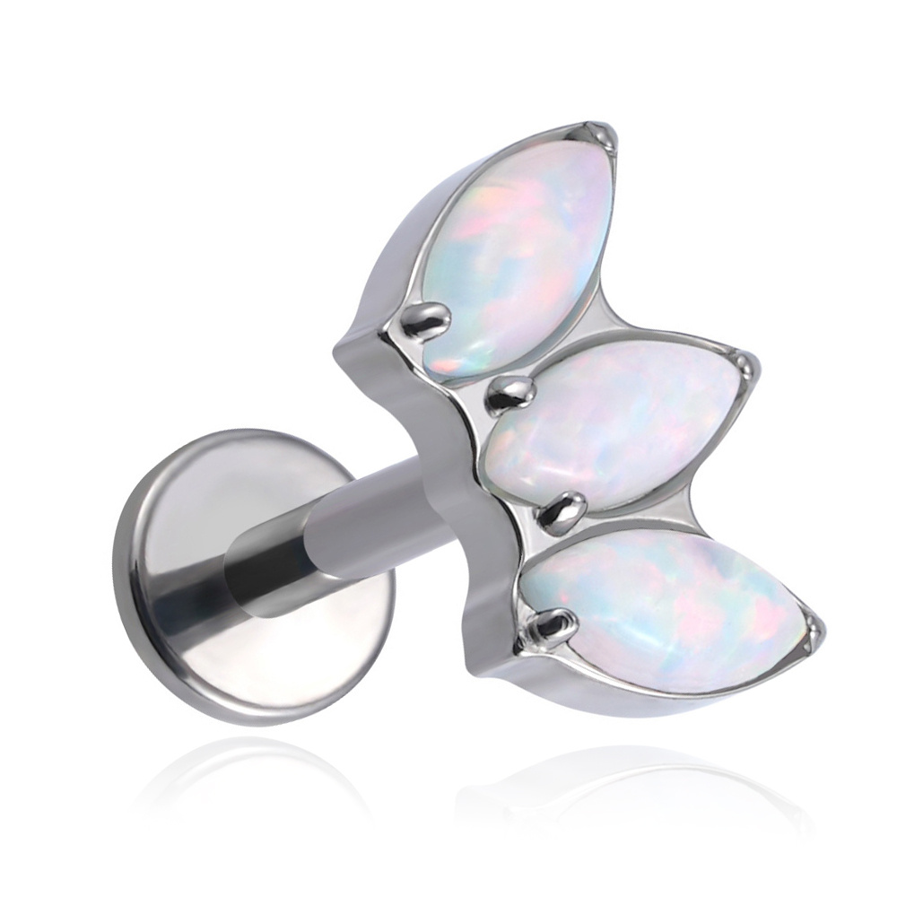 Titanium labret with opals OP18 - silver