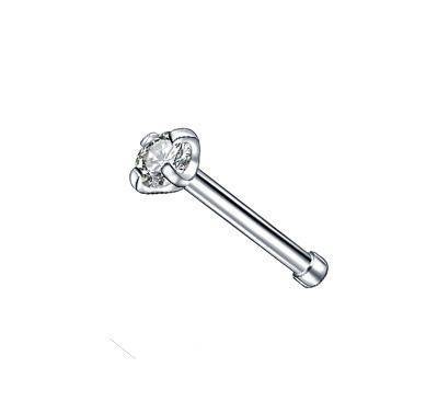 Titanium nose stud with white zirconia - straight - TN-003