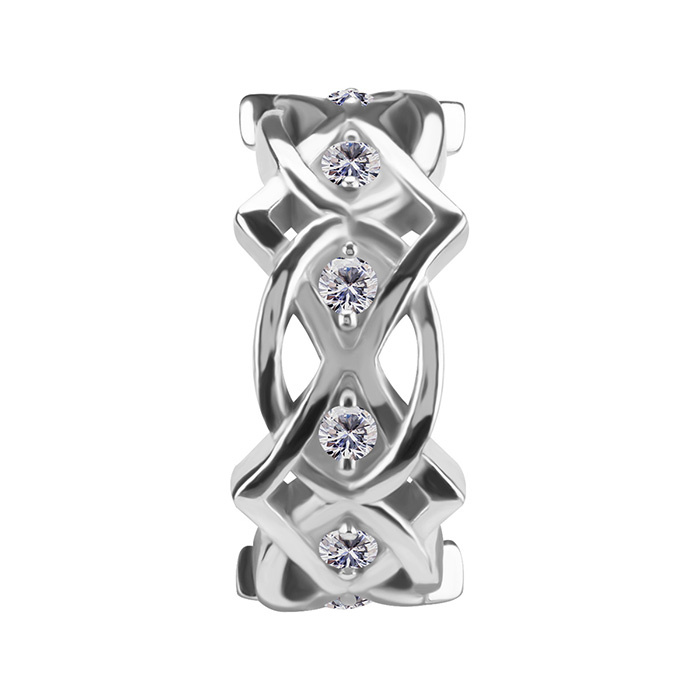 Piercing ring clicker decorative with white zircons - CoCr NF - sterling silver - K-068