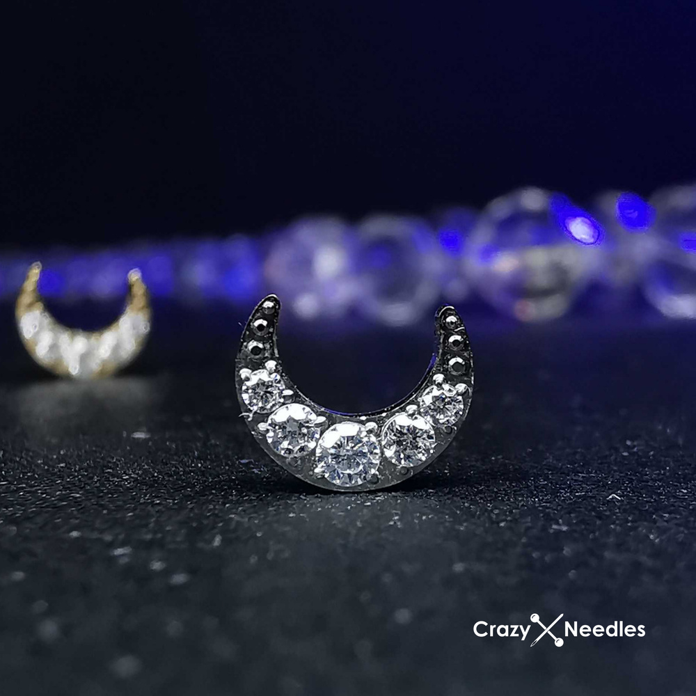 Titanium attachment moon with white zircons - silver - TNA-184