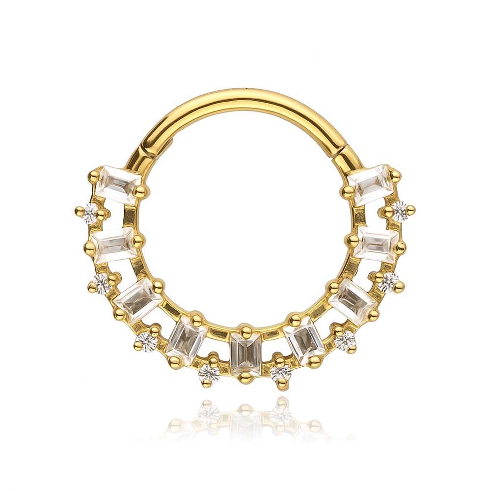 Piercing clicker with white zircons - gold - K-080