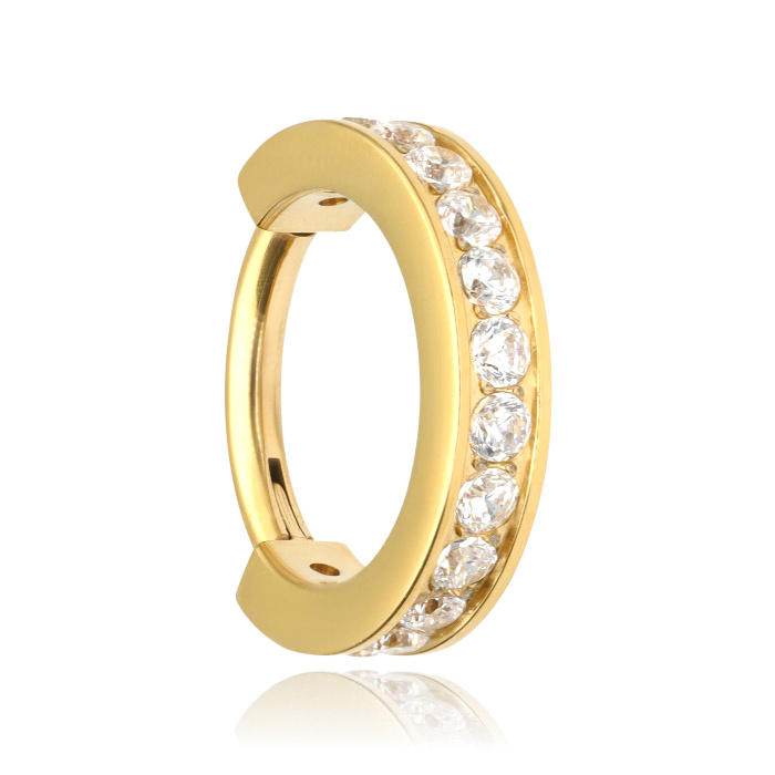 Titanium piercing ring clicker with white zircons - gold - TK-095