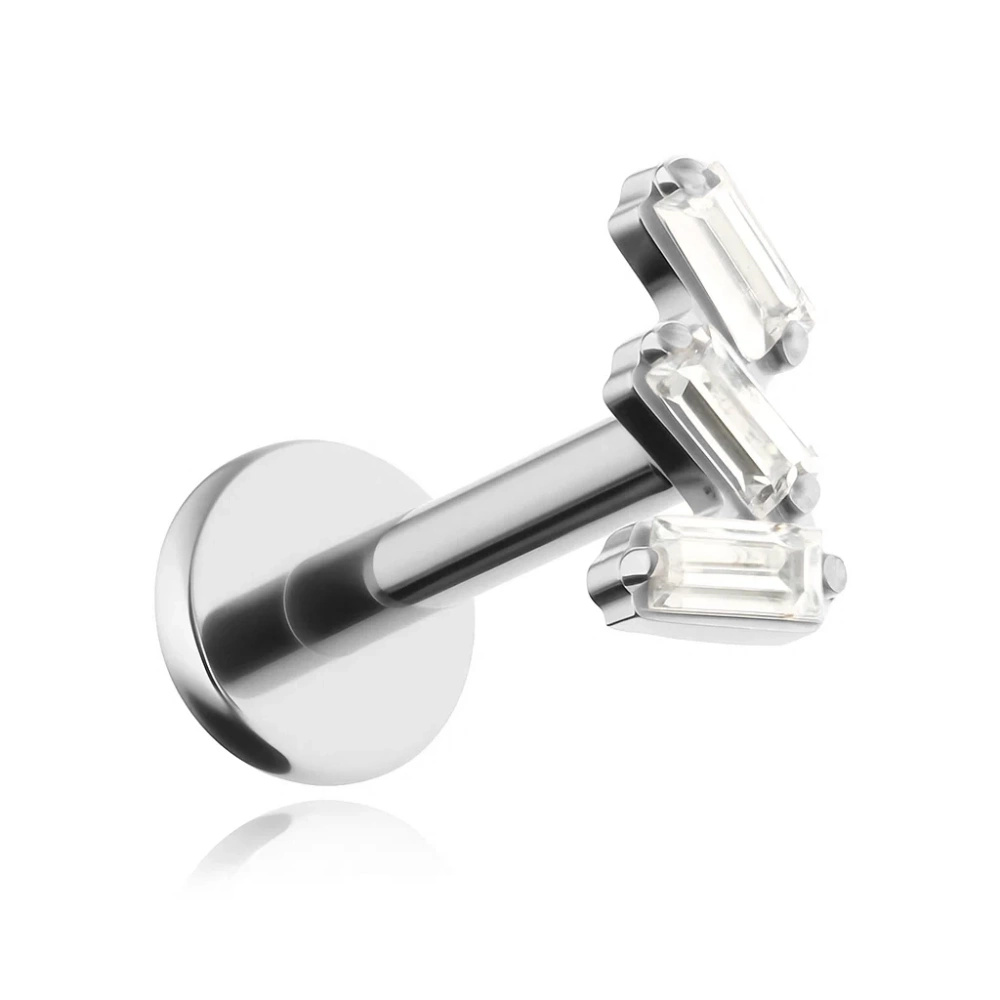 Titanium labret with white zircons - silver