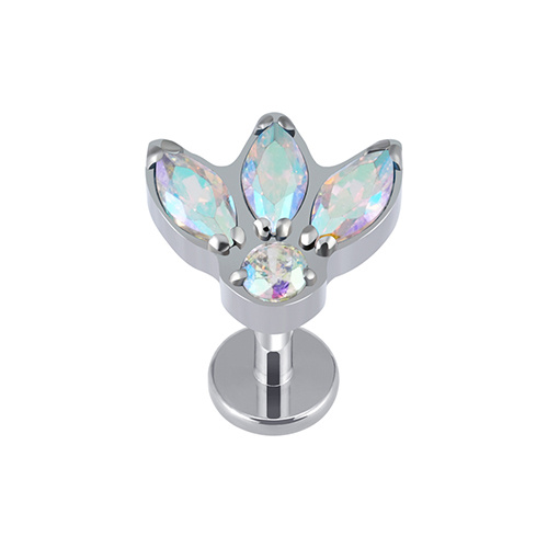 Titanium silver labret earring with colored zircons - TGW-050