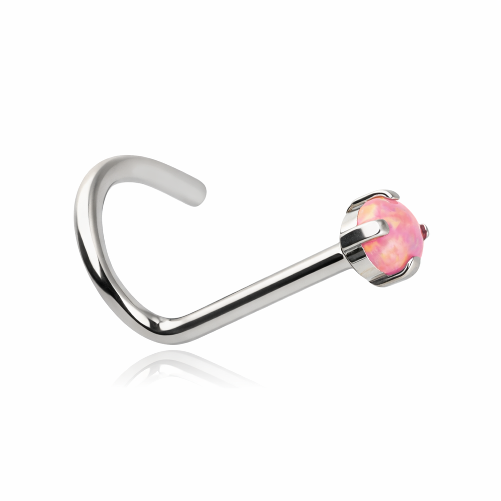 Titanium nose screw with pink opal OP22 - silver - TN-005