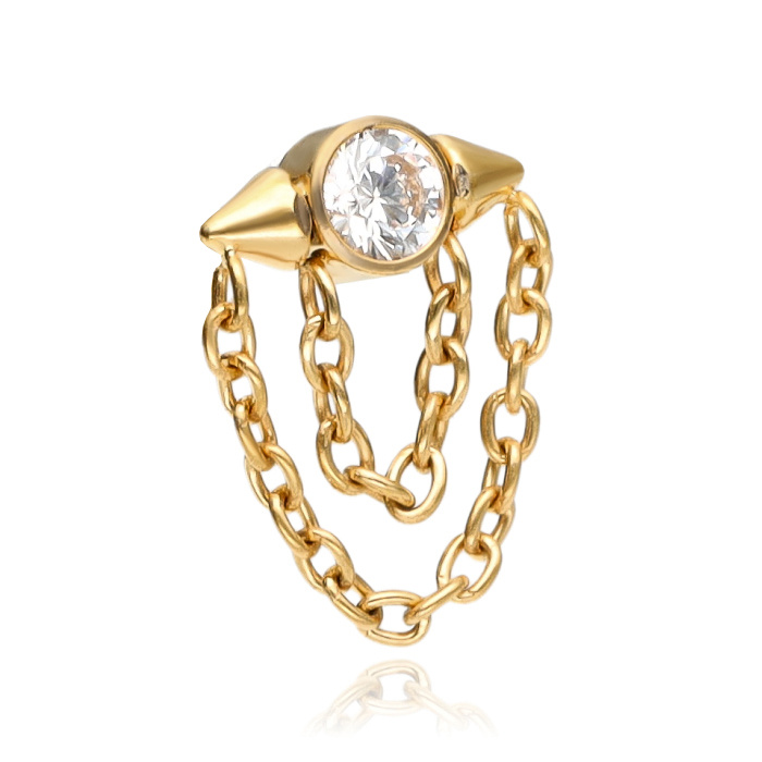 Titanium attachment with white zirconia and chains - gold- TNA-174