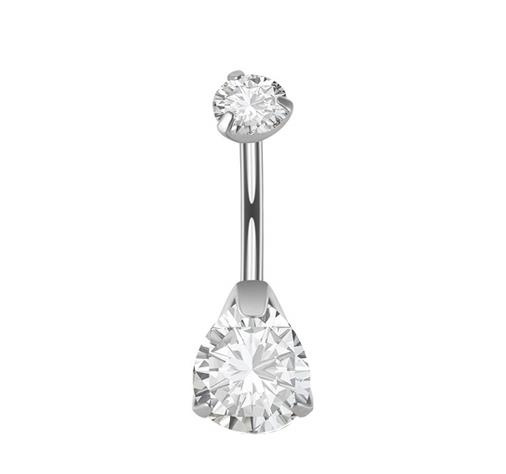 Titanium belly button ring with a white cubic zirconia - silver - TPP-015