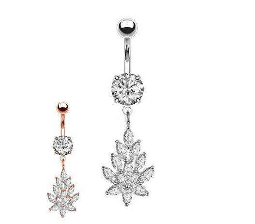 Silver zirconia decorative Belly button ring - KP-038