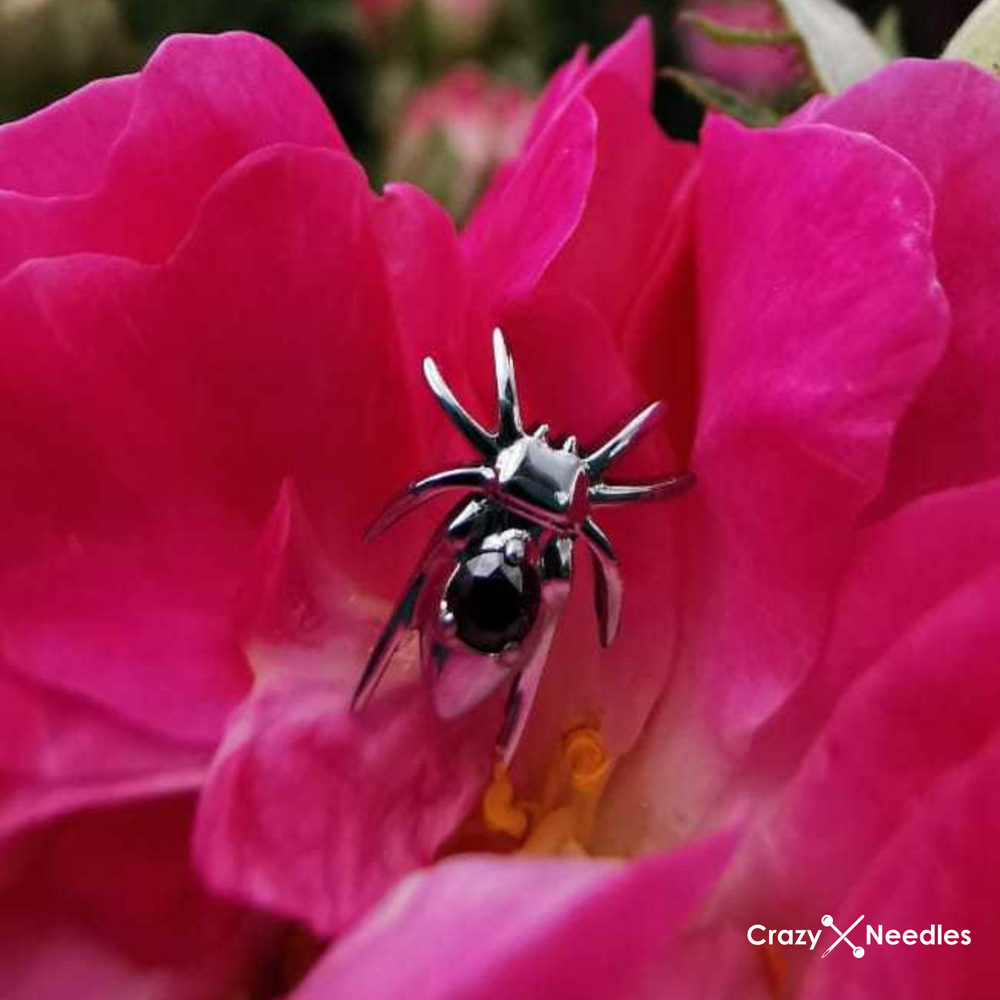 Titanium labret spider with black zirconia - silver - TGW-140
