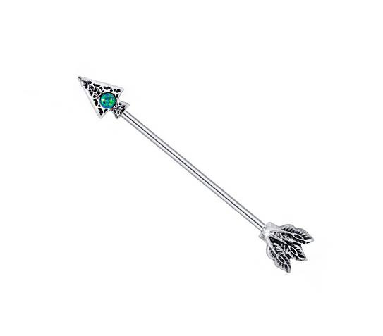 Industrial - silver arrow with green opal - IND-037