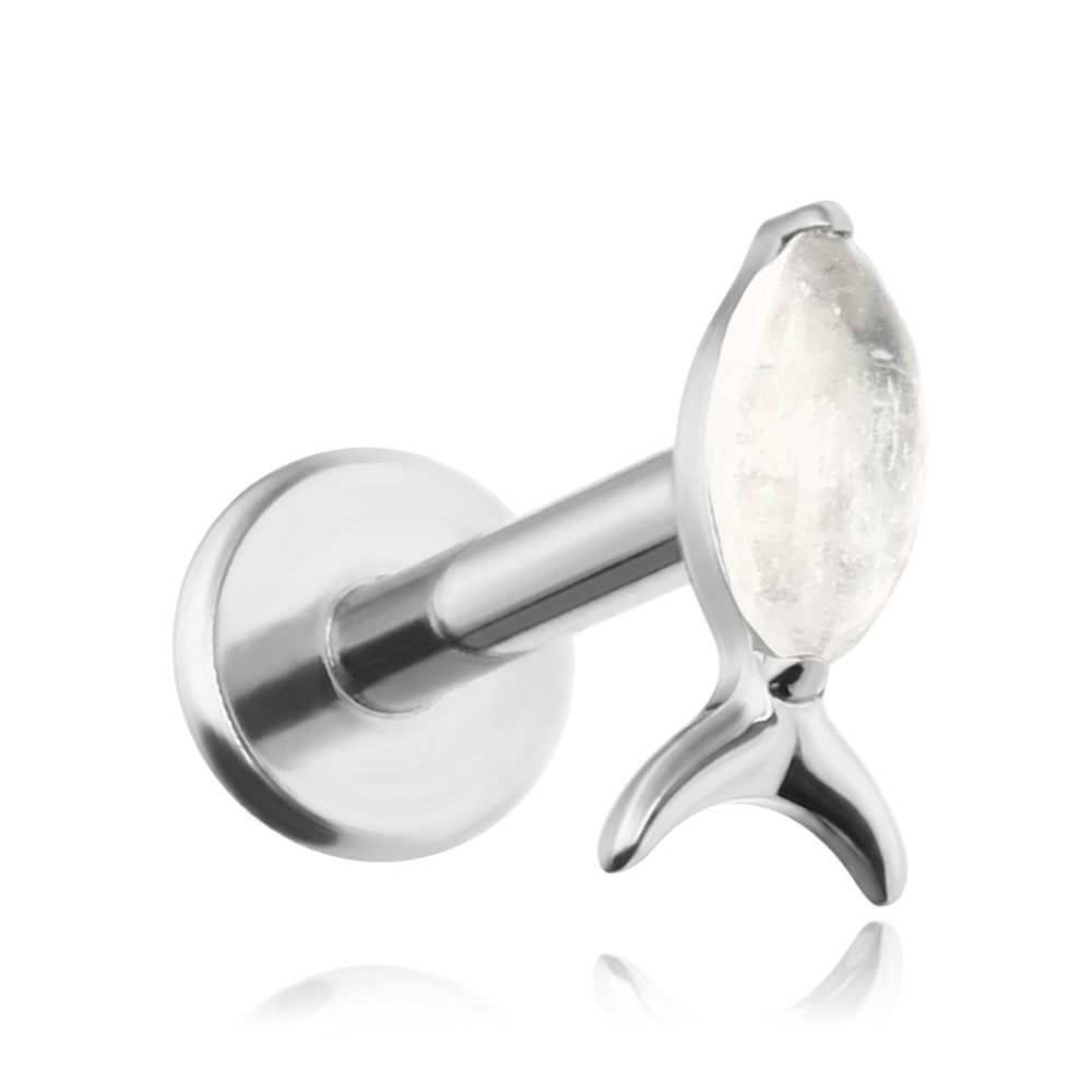Titanium labret fish - moonstone - silver