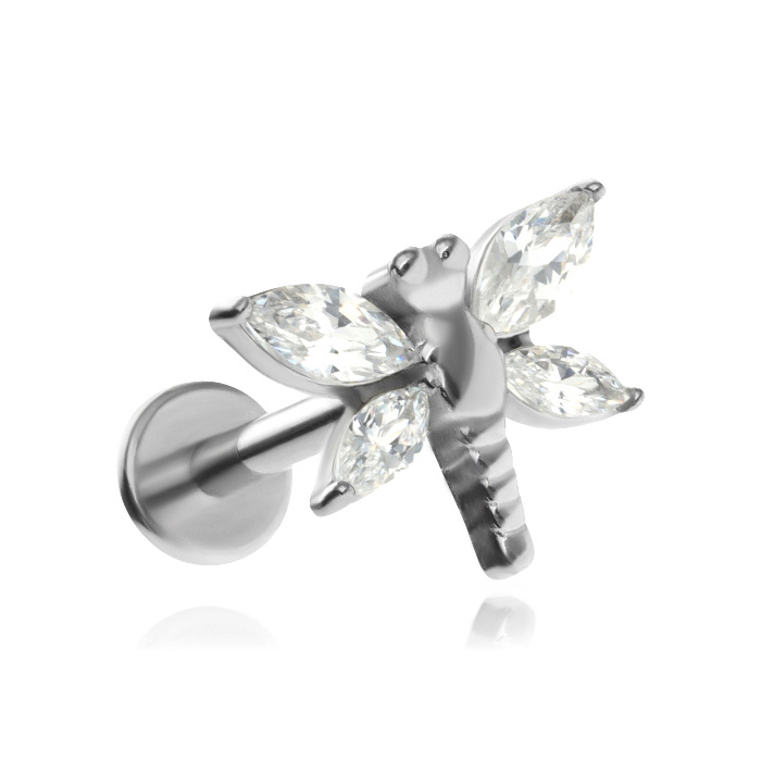 Labret - dragonfly with white silver crystals - LGW-034