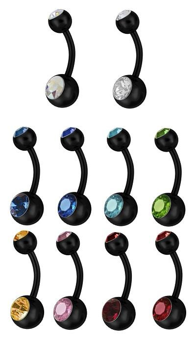 Black Belly button ring with blue zirconia - KP-004