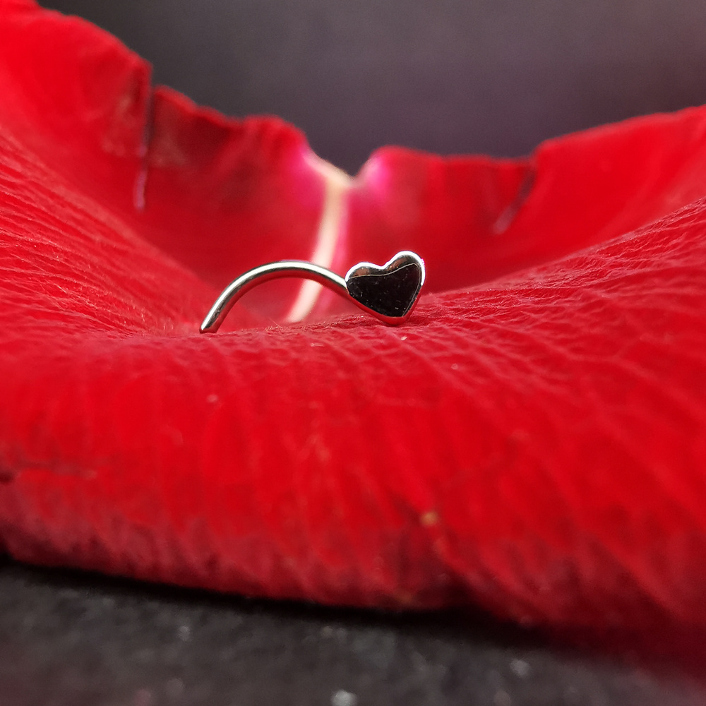 Titanium nose stud - heart - silver - TN-025
