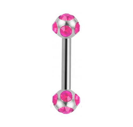 Tongue barbell silver - pink crystals- KJ-002