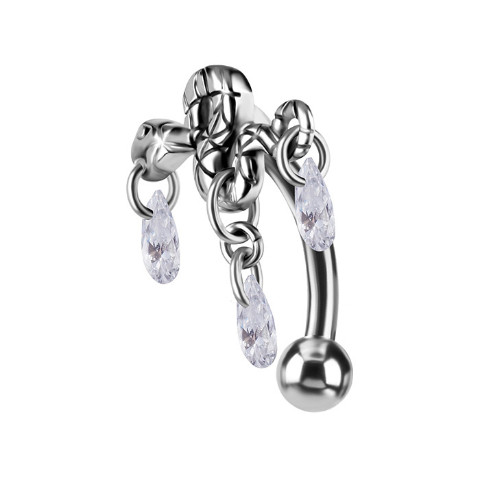 Belly button ring Hose with white zirconia stones - silver - KP-051