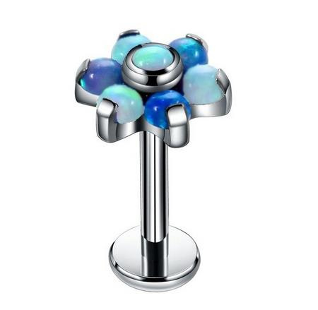 Titanium labret flower with opal - female thread -TGW-001-4