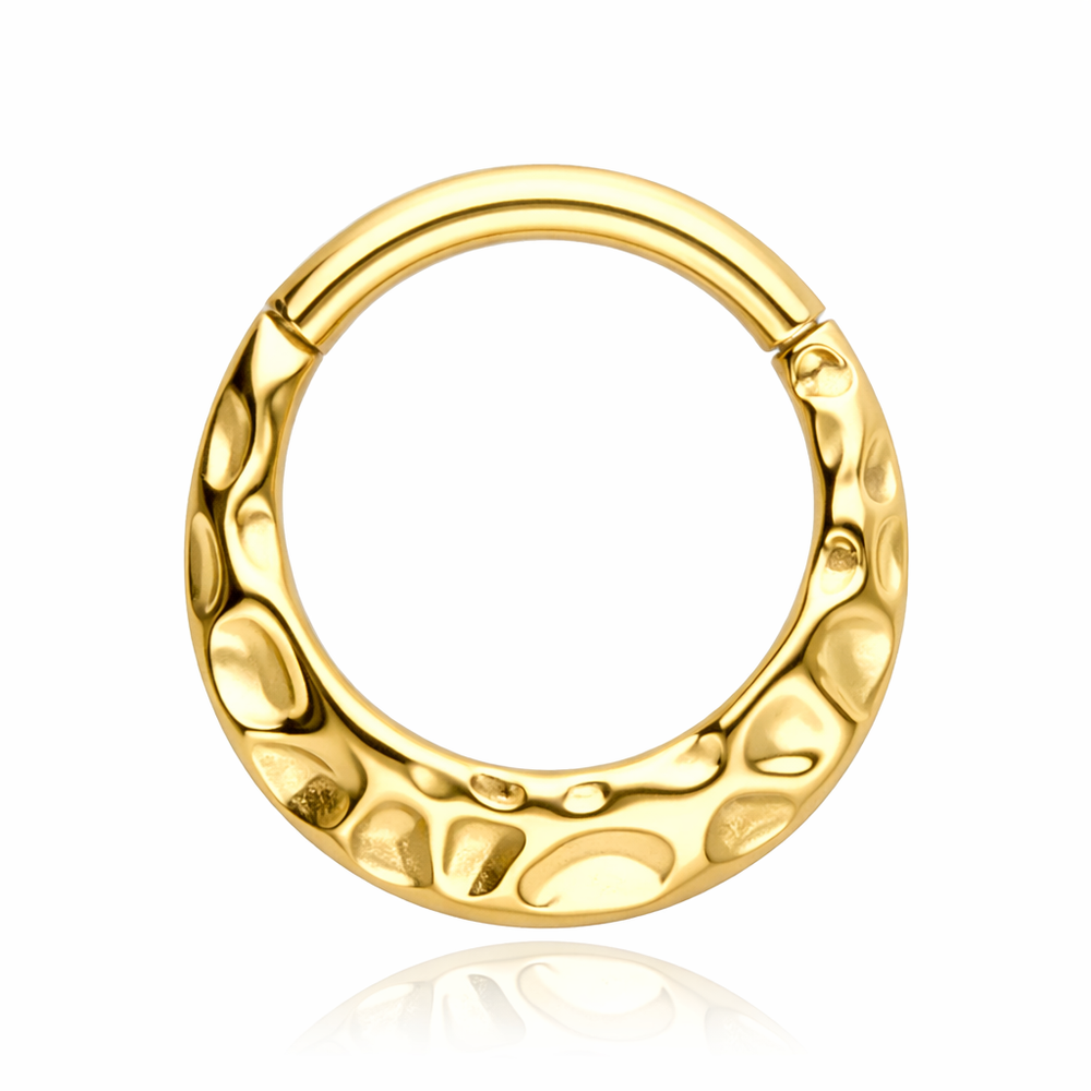 Titanium earring clicker circle with decorative structure - gold - TK-015