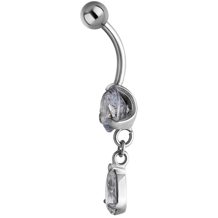 Silver Belly button ring with white zirconia - KP-009