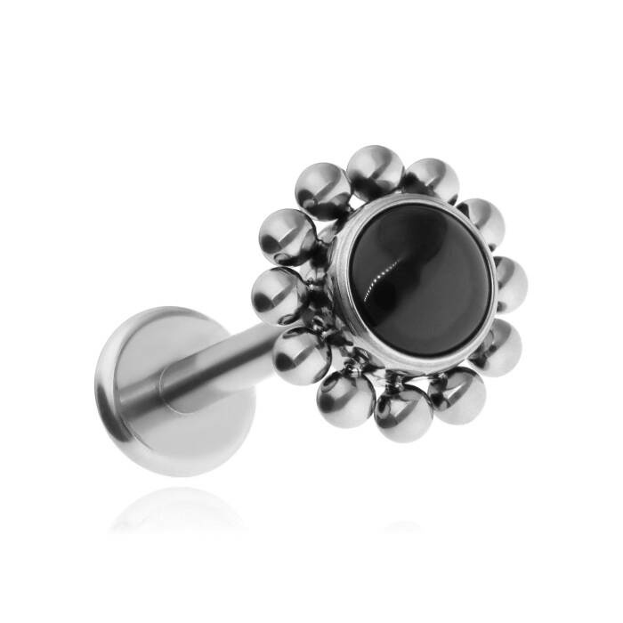 Titanium labret with black agate - silver