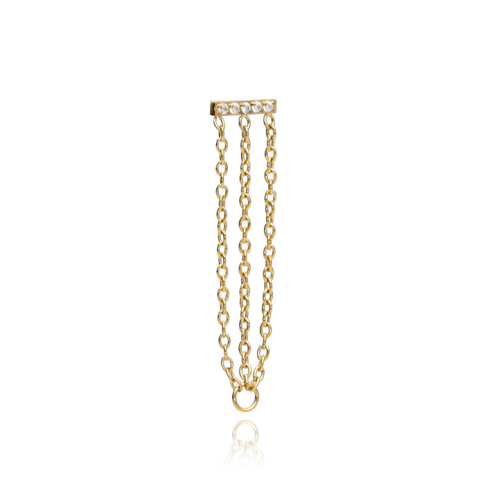 Titanium attachment with white cubic zirconia and chains - gold - TNA-182