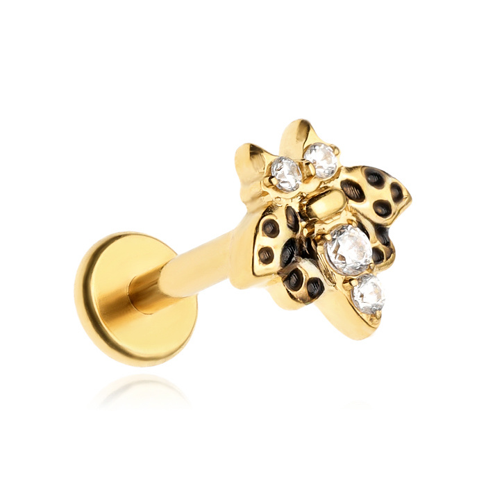 Titanium labret earring bee - gold - TGW-139