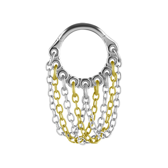 Piercing ring clicker with chains with different colors - K-064