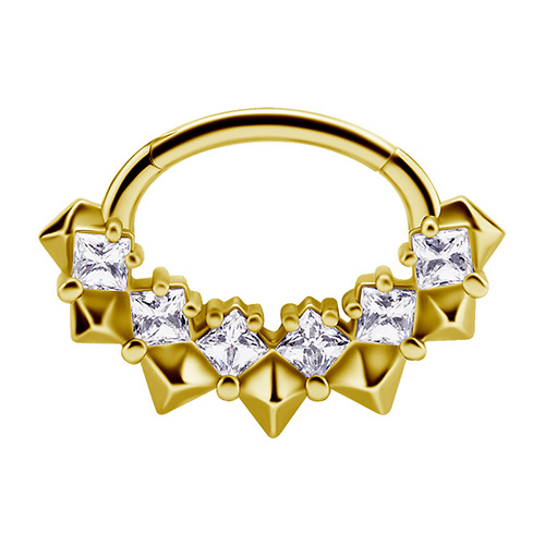 Gold clicker ring with white premium Zirconia - CoCr NF - K-044