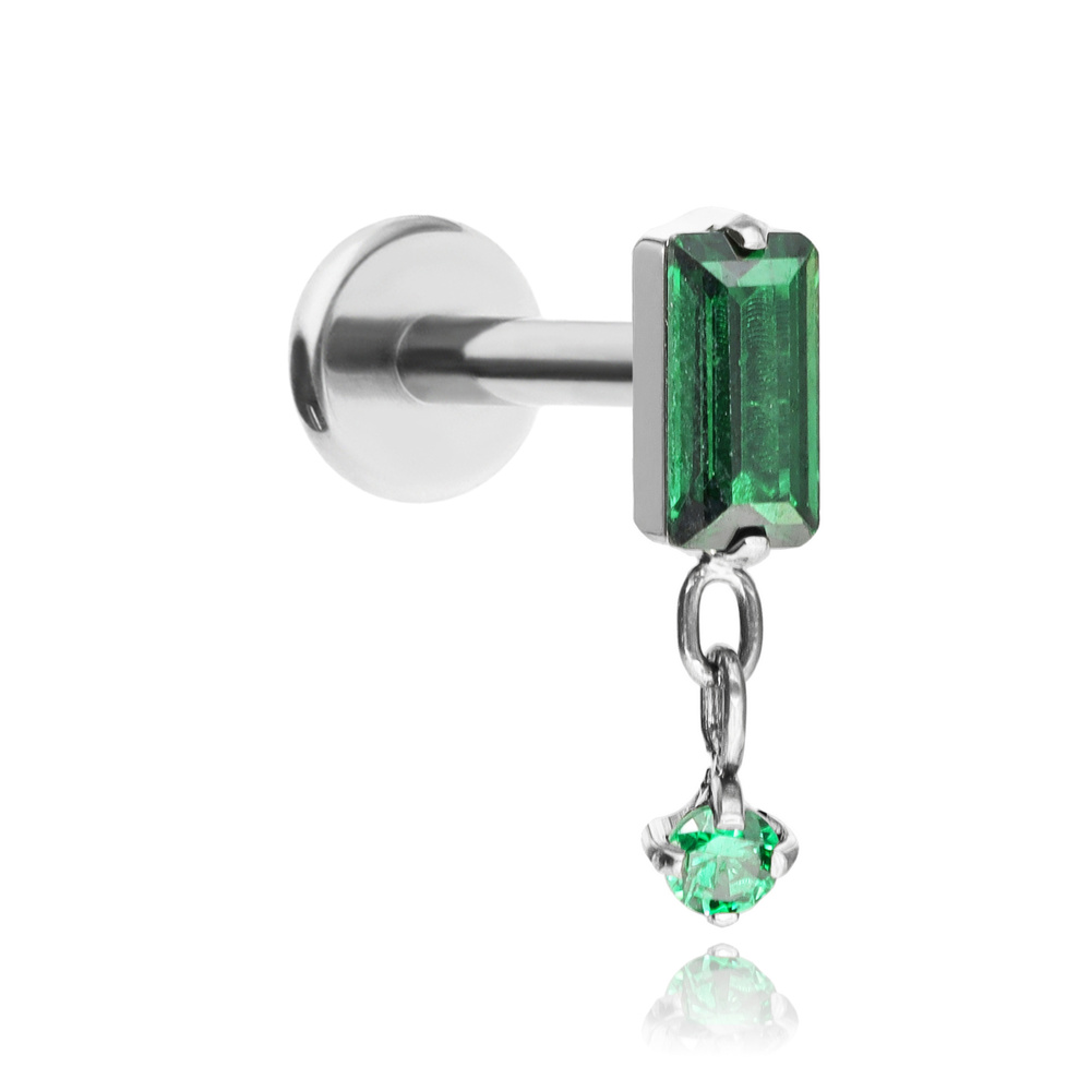 Titanium labret with green zircons - silver